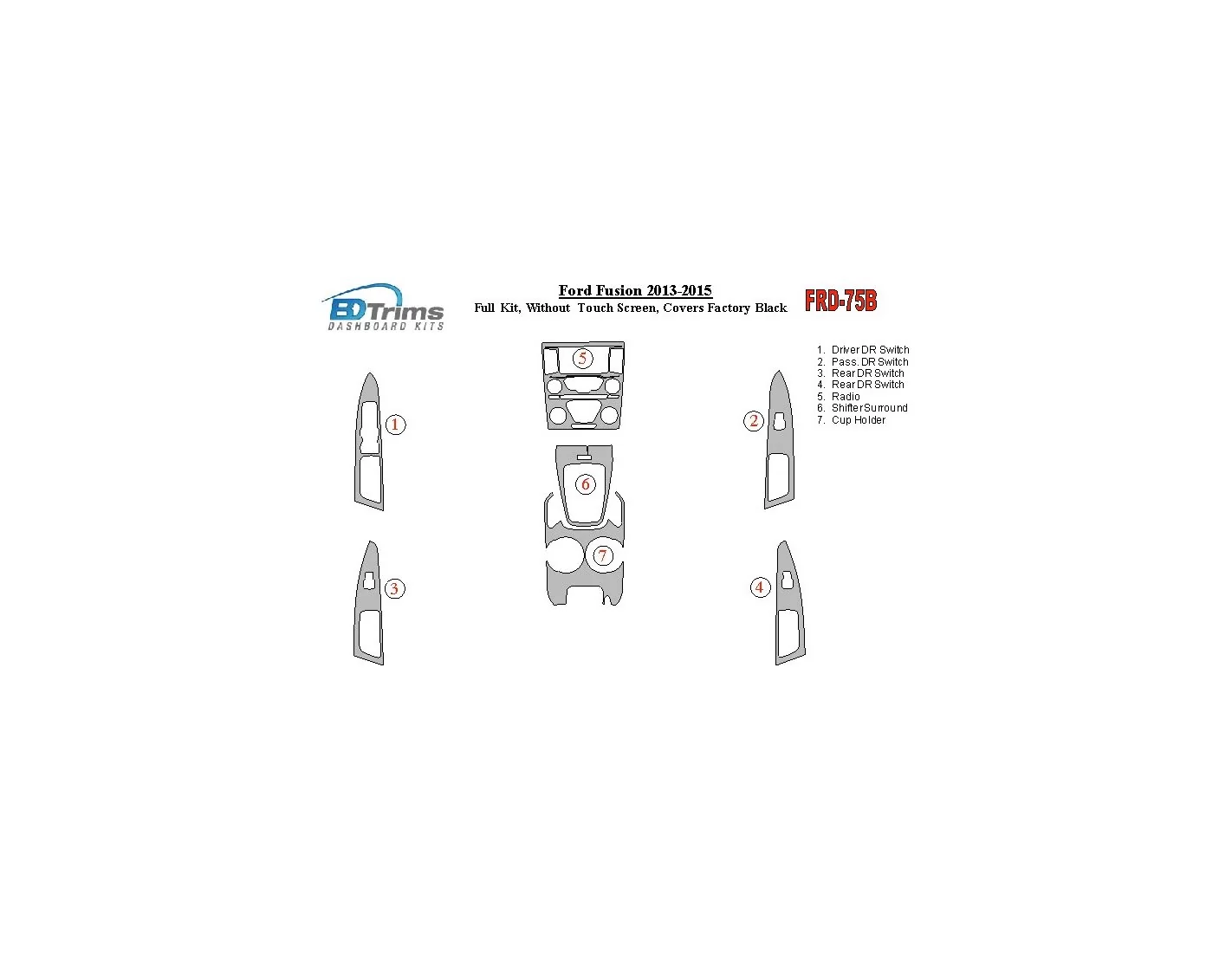 Ford Fusion 2013-UP Full Set, Without Touch screen, Over OEM Main Interior Kit BD Interieur Dashboard Bekleding Volhouder