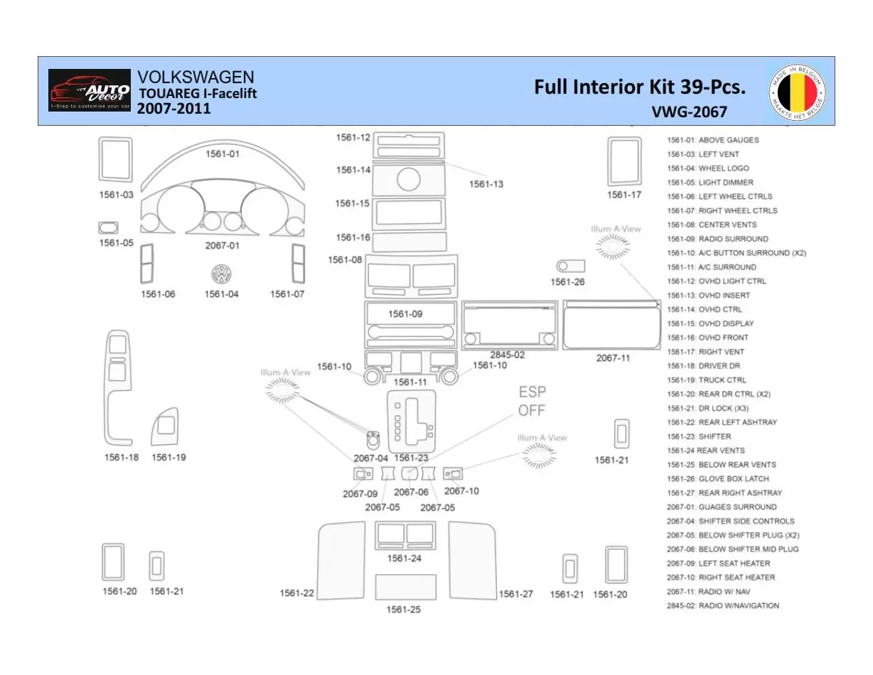 Volkswagen Touareg 2003-2007 Mittelkonsole Armaturendekor WHZ Cockpit Dekor 39 Teilige - 1- Cockpit Dekor Innenraum