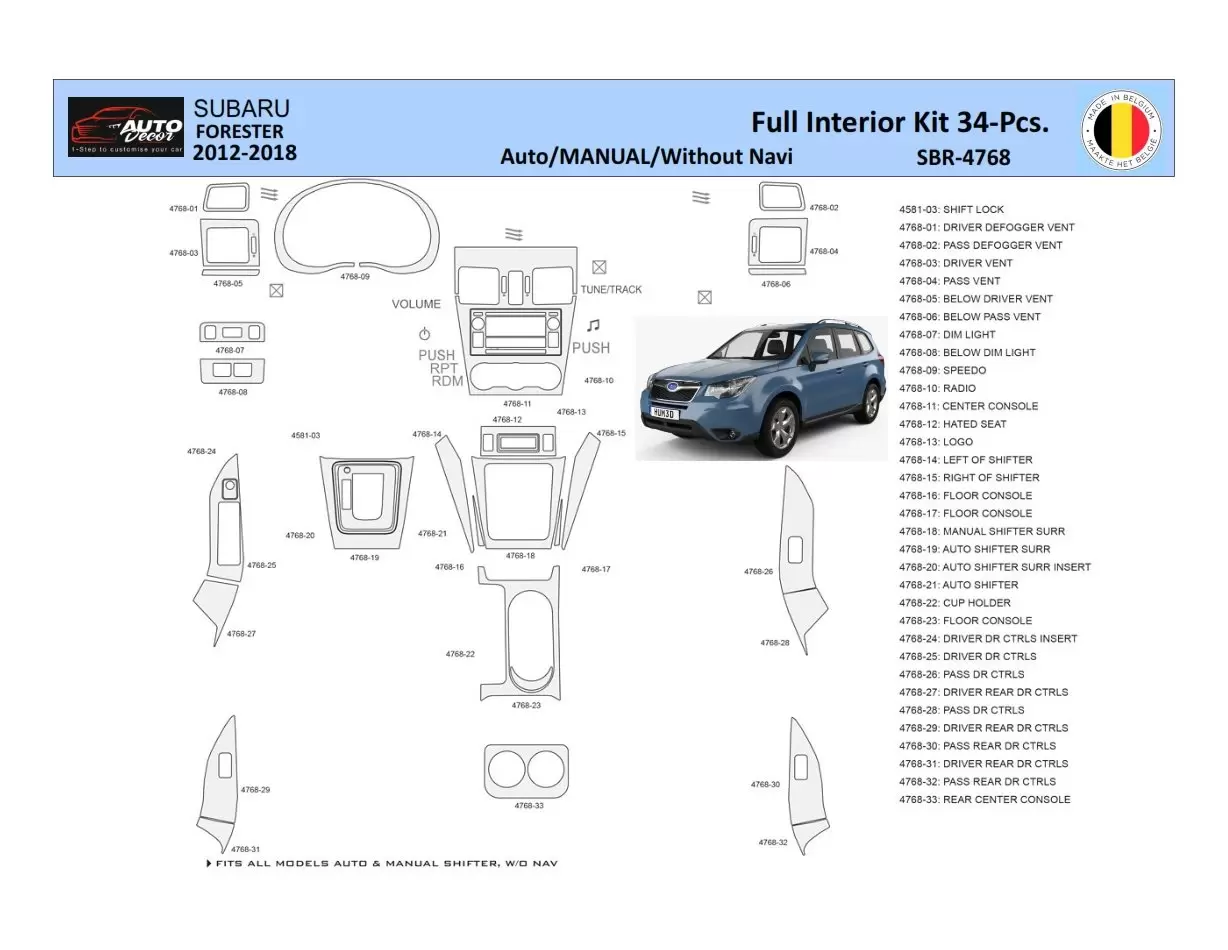 Subaru Forester 2012-2018 Mascherine sagomate per rivestimento cruscotti 34 Decori