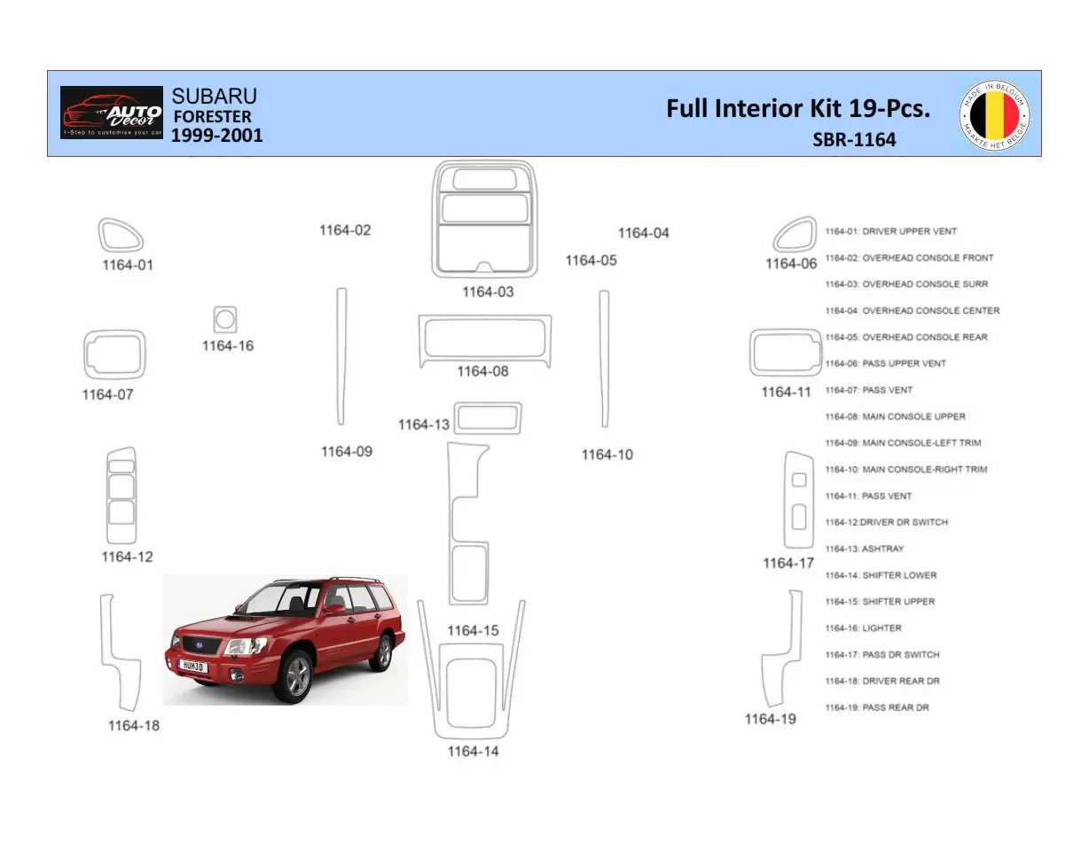 Subaru Forester 2000 Inleg dashboard Interieurset aansluitend en pasgemaakt 19 Delen