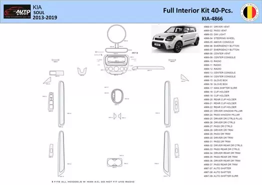 KIA Soul 2013 Inleg dashboard Interieurset aansluitend en pasgemaakt 40 Delen