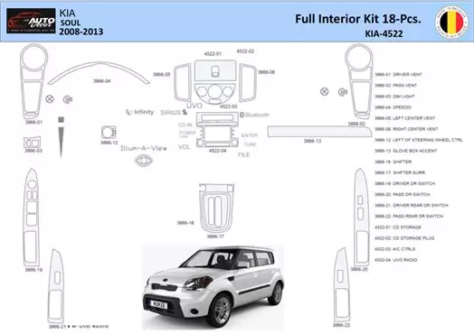 KIA Soul 2011 Mascherine sagomate per rivestimento cruscotti 22 Decori