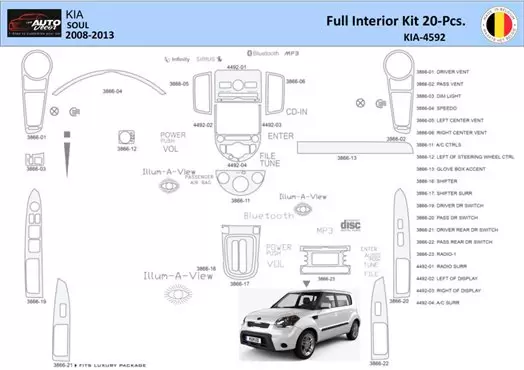 KIA Soul 2011 Inleg dashboard Interieurset aansluitend en pasgemaakt 20 Delen