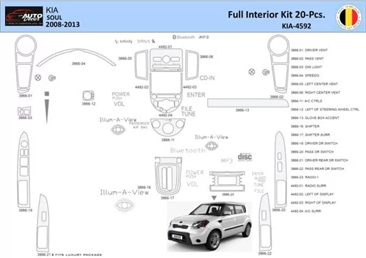 KIA Soul 2011 Interior WHZ Dashboard trim kit 20 Parts KIA Soul 2011 Interior WHZ Dashboard trim kit 20 Parts