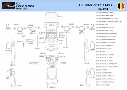 KIA Carens 2009 Interior WHZ Dashboard trim kit 32 Parts