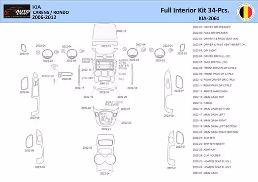 KIA Carens 2009 Kit la décoration du tableau de bord 34 Pièce - 1 - habillage decor de tableau de bord