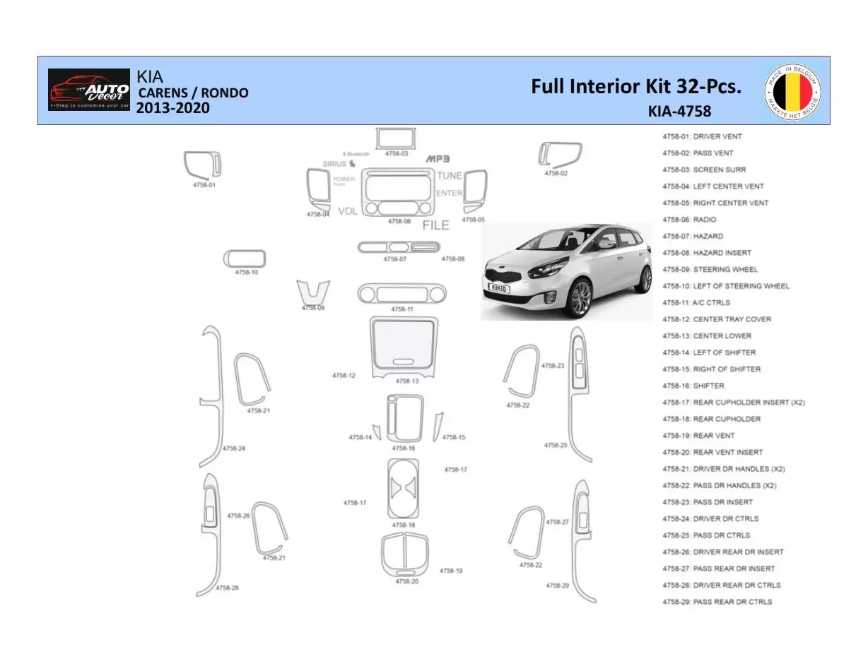 KIA Carens 2013 Inleg dashboard Interieurset aansluitend en pasgemaakt Delen