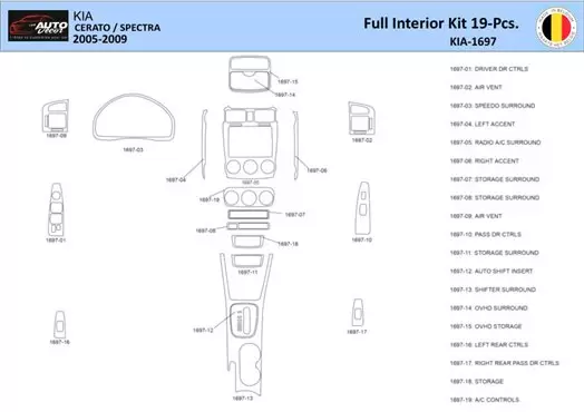 KIA Cerato-2005 Inleg dashboard Interieurset aansluitend en pasgemaakt 19 Delen