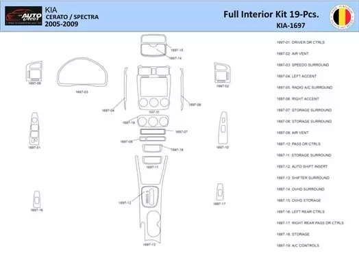 KIA Cerato-2005 Interior WHZ Dashboard trim kit 19 Parts