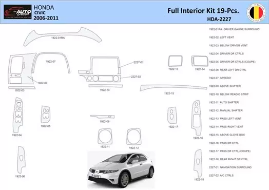 Honda Civic 2006-2011 Inleg dashboard Interieurset aansluitend en pasgemaakt 19 Delen