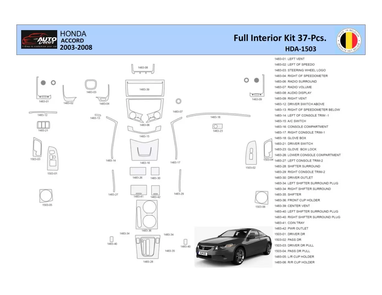 Honda Accord 2003-2007 Interior WHZ Dashboard trim kit 37 Parts