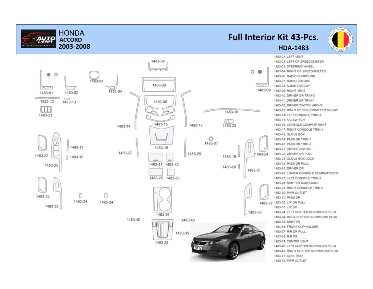 Honda Accord 2003-2007 Mittelkonsole Armaturendekor WHZ Cockpit Dekor 43 Teilige - 1- Cockpit Dekor Innenraum