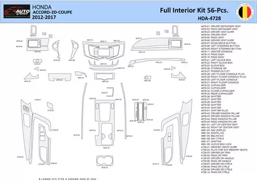 Honda Accord 2014-2022 Inleg dashboard Interieurset aansluitend en pasgemaakt 56 Delen