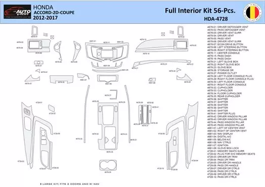 Honda Accord 2014-2022 Interior WHZ Dashboard trim kit 56 Parts