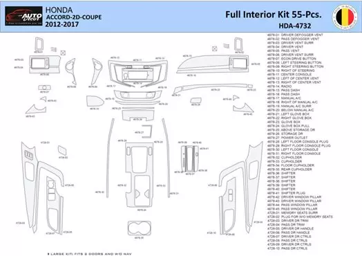 Honda Accord 2014-2022 Interior WHZ Dashboard trim kit 55 Parts