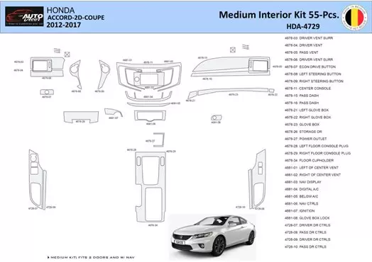 Honda Accord 2014-2022 Inleg dashboard Interieurset aansluitend en pasgemaakt 30 Delen