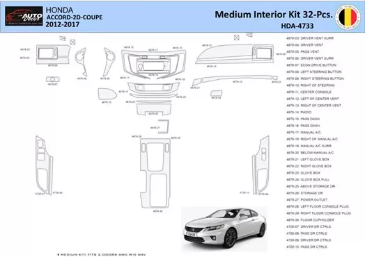 Honda Accord 2014-2022 Interior WHZ Dashboard trim kit 32 Parts