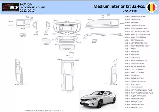 Honda Accord 2014-2022 Mittelkonsole Armaturendekor WHZ Cockpit Dekor 32 Teilige - 1- Cockpit Dekor Innenraum