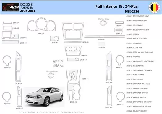 Dodge Avenger 2008-2010 Inleg dashboard Interieurset aansluitend en pasgemaakt 24 Delen