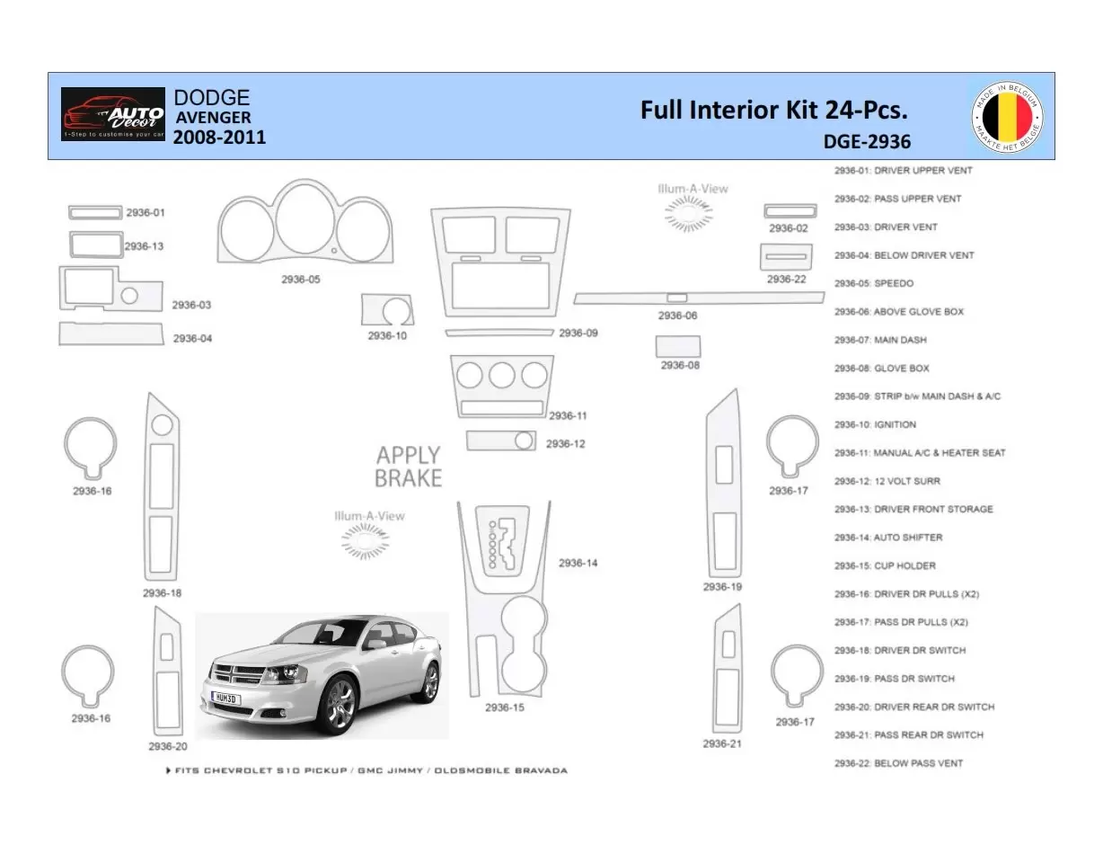 Dodge Avenger 2008-2010 Kit la décoration du tableau de bord 24 Pièce - 1 - habillage decor de tableau de bord
