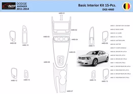 Dodge Avenger 2010-2014 Kit la décoration du tableau de bord 15 Pièce - 1 - habillage decor de tableau de bord