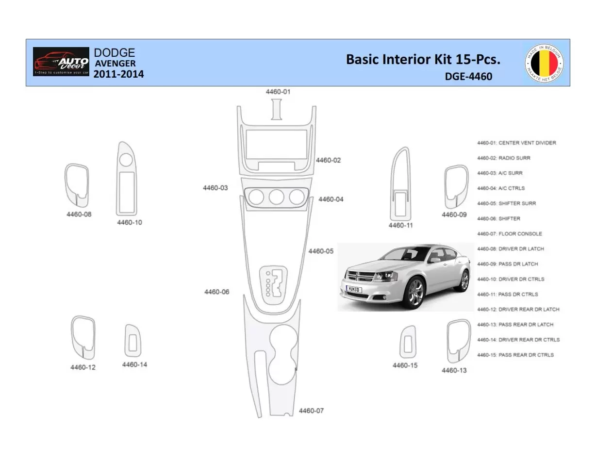 Dodge Avenger 2010-2014 Mittelkonsole Armaturendekor WHZ Cockpit Dekor 15 Teilige - 1- Cockpit Dekor Innenraum