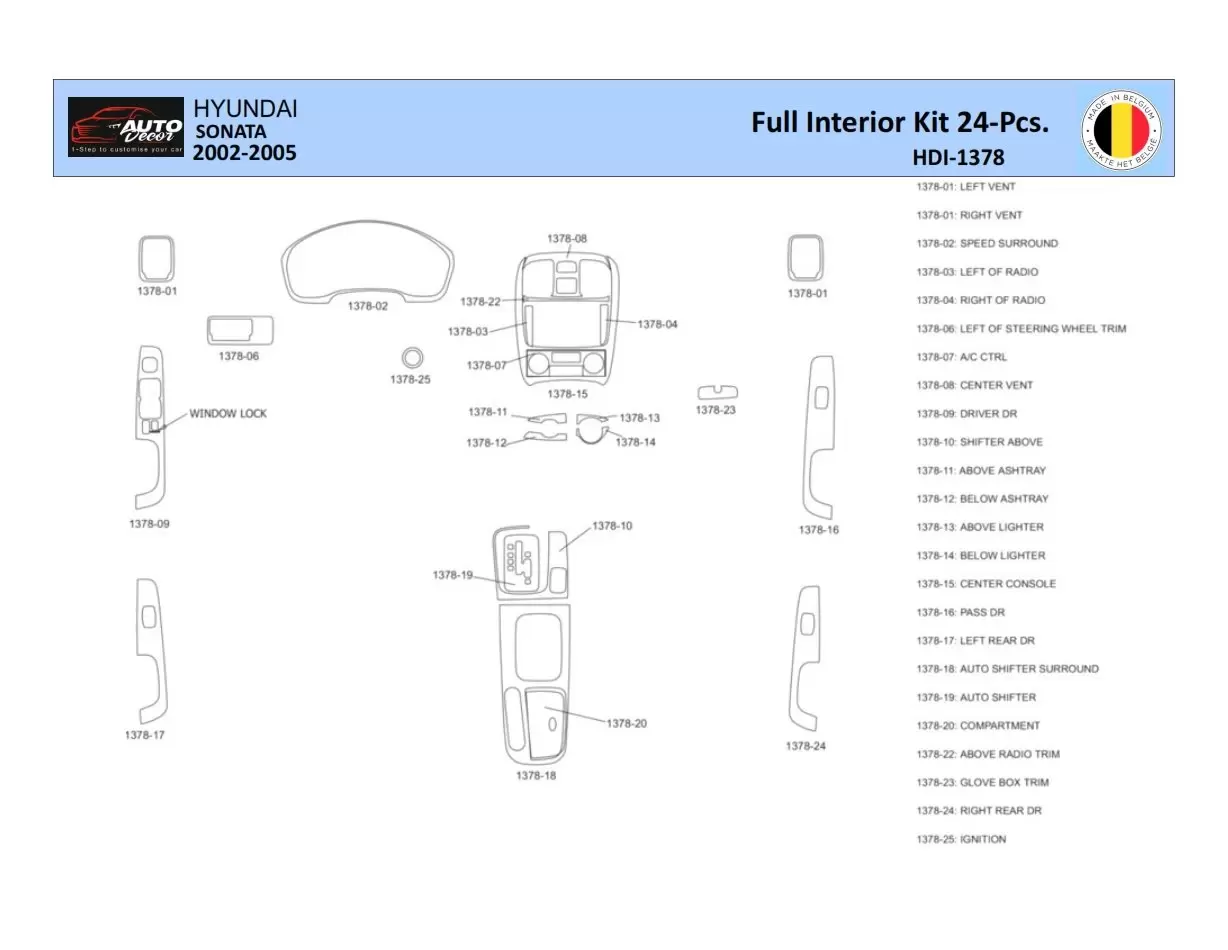 Hyundai Sonata 2002-2005-24 Inleg dashboard Interieurset aansluitend en pasgemaakt 24 Delen