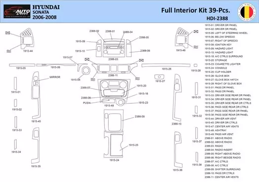 Hyundai Sonata 2006-2008 Inleg dashboard Interieurset aansluitend en pasgemaakt 39 Delen