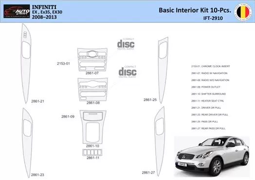 Infiniti EX35 2008-2013 Mascherine sagomate per rivestimento cruscotti 10 Decori