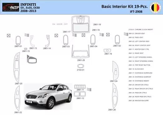 Infiniti EX35 2008-2013 Kit la décoration du tableau de bord 19 Pièce - 1 - habillage decor de tableau de bord