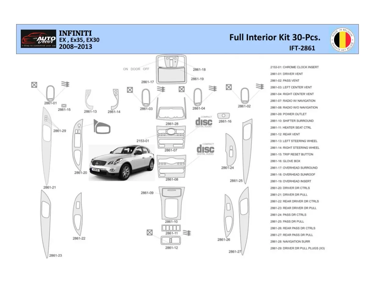 Infiniti EX35 2008-2013 Inleg dashboard Interieurset aansluitend en pasgemaakt 30 Delen