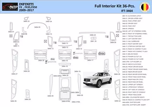 Infiniti FX S51 2009-2017 Kit la décoration du tableau de bord 36 Pièce - 1 - habillage decor de tableau de bord