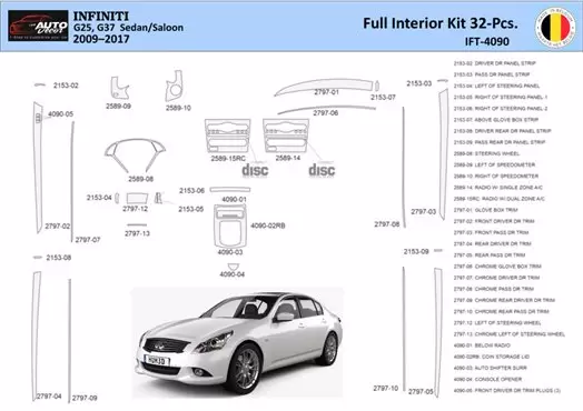 Infiniti G25 2009–2015 Convertible Kit la décoration du tableau de bord 32 Pièce - 1 - habillage decor de tableau de bord