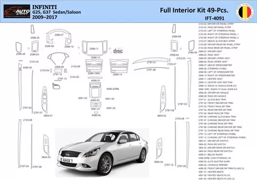 Infiniti G25 2009–2015 Convertible Inleg dashboard Interieurset aansluitend en pasgemaakt 49 Delen