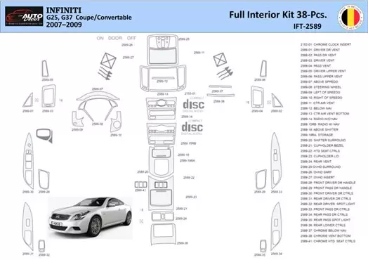 Infiniti G35 2007–2013 Sedan Mascherine sagomate per rivestimento cruscotti 38 Decori