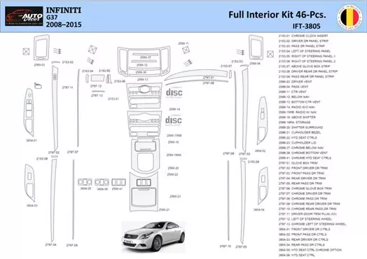 Infiniti G37 2008–2015 Sedan Mascherine sagomate per rivestimento cruscotti 46 Decori