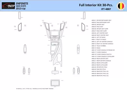 Infiniti Q50 V37 2014–present Interior WHZ Dashboard trim kit 30 Parts
