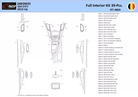 Infiniti Q50 V37 2014–present Interior WHZ Dashboard trim kit 39 Parts