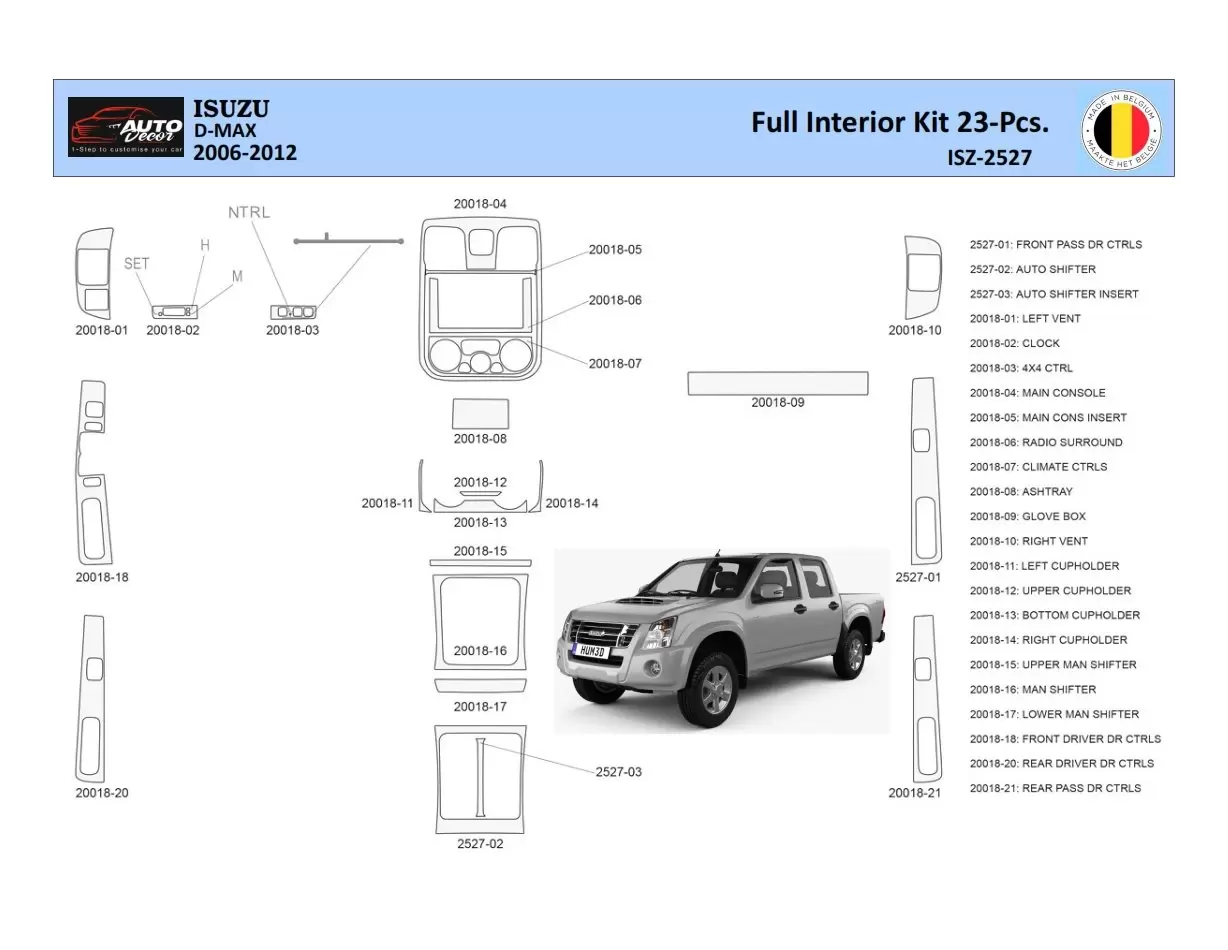 Isuzu D-Max Mascherine sagomate per rivestimento cruscotti 23 Decori