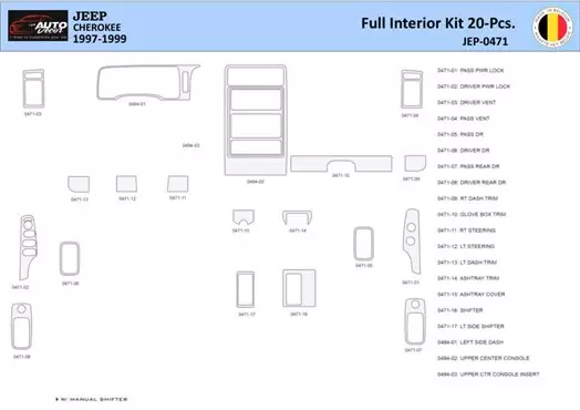 Jeep Cherokee 1997-1999 Interior WHZ Dashboard trim kit 20 Parts