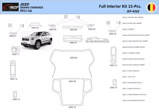 Jeep Grand Cherokee 2011-2020 Kit la décoration du tableau de bord 15 Pièce - 1 - habillage decor de tableau de bord