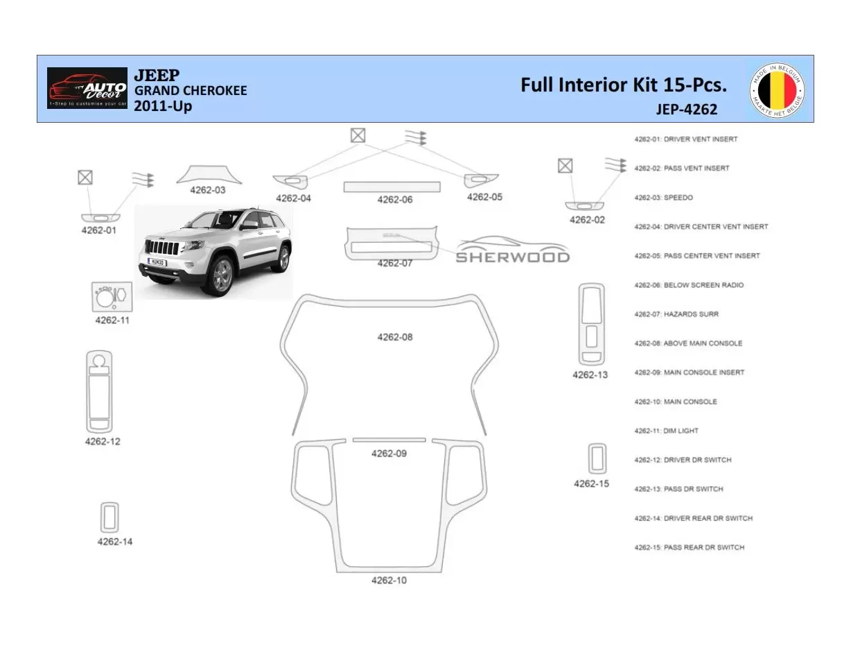 Jeep Grand Cherokee 2011-2020 Inleg dashboard Interieurset aansluitend en pasgemaakt 15 Delen