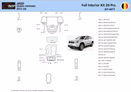 Jeep Grand Cherokee 2011-2020 Mittelkonsole Armaturendekor WHZ Cockpit Dekor 20 Teilige - 1- Cockpit Dekor Innenraum