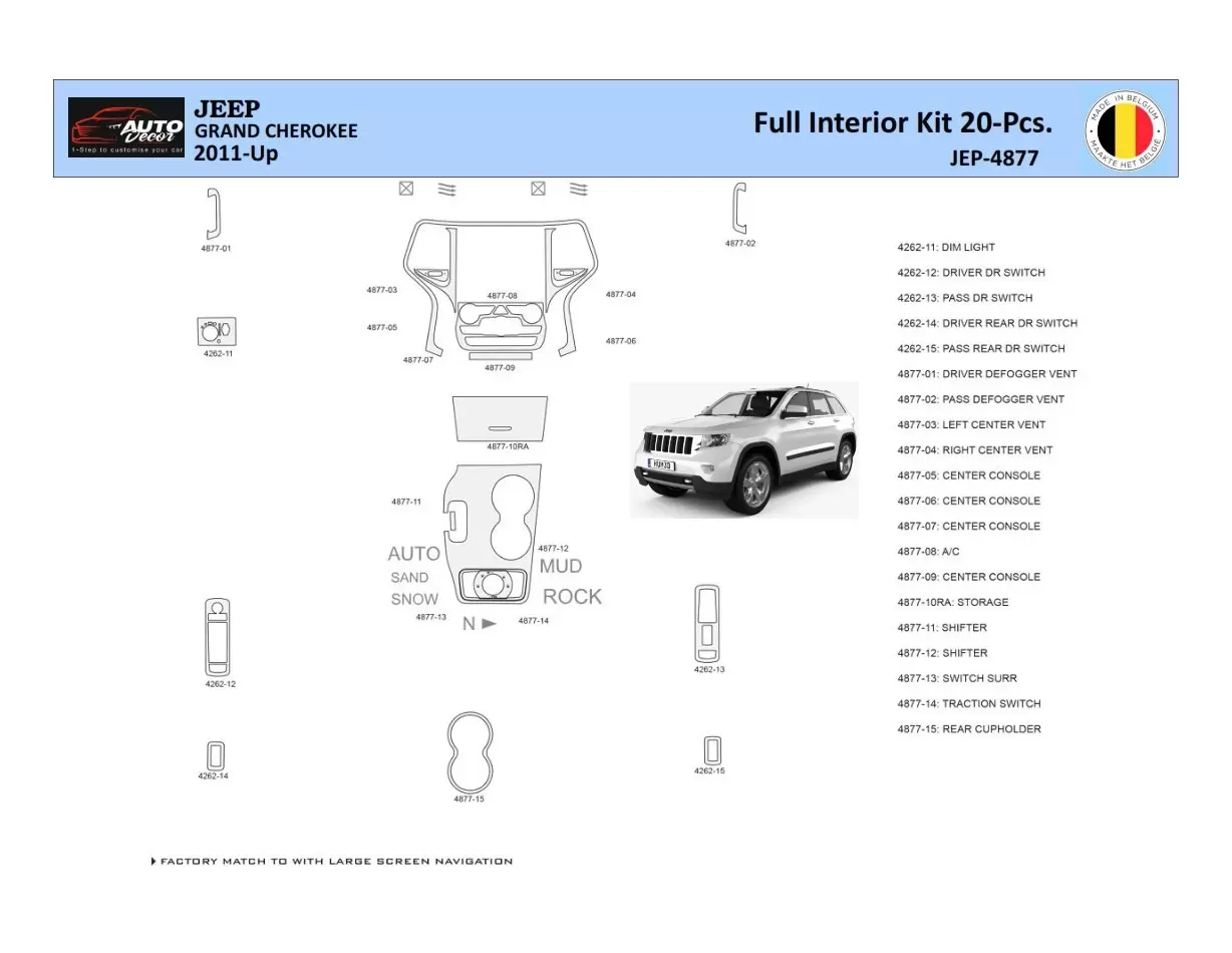 Jeep Grand Cherokee 2011-2020 Mittelkonsole Armaturendekor WHZ Cockpit Dekor 20 Teilige - 1- Cockpit Dekor Innenraum