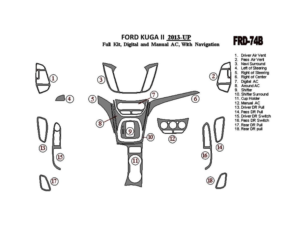 Ford Kuga 2013-UP Full Set, With NAVI BD Interieur Dashboard Bekleding Volhouder