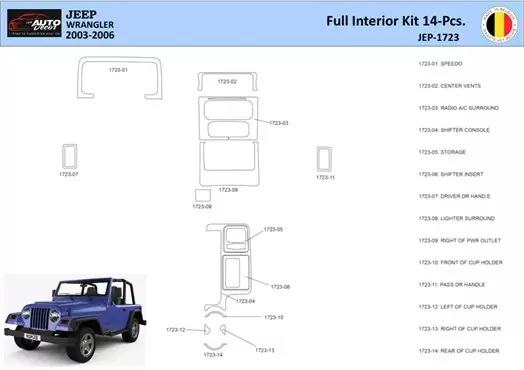 Jeep Wrangler 2003 Mittelkonsole Armaturendekor WHZ Cockpit Dekor 14 Teilige - 1- Cockpit Dekor Innenraum