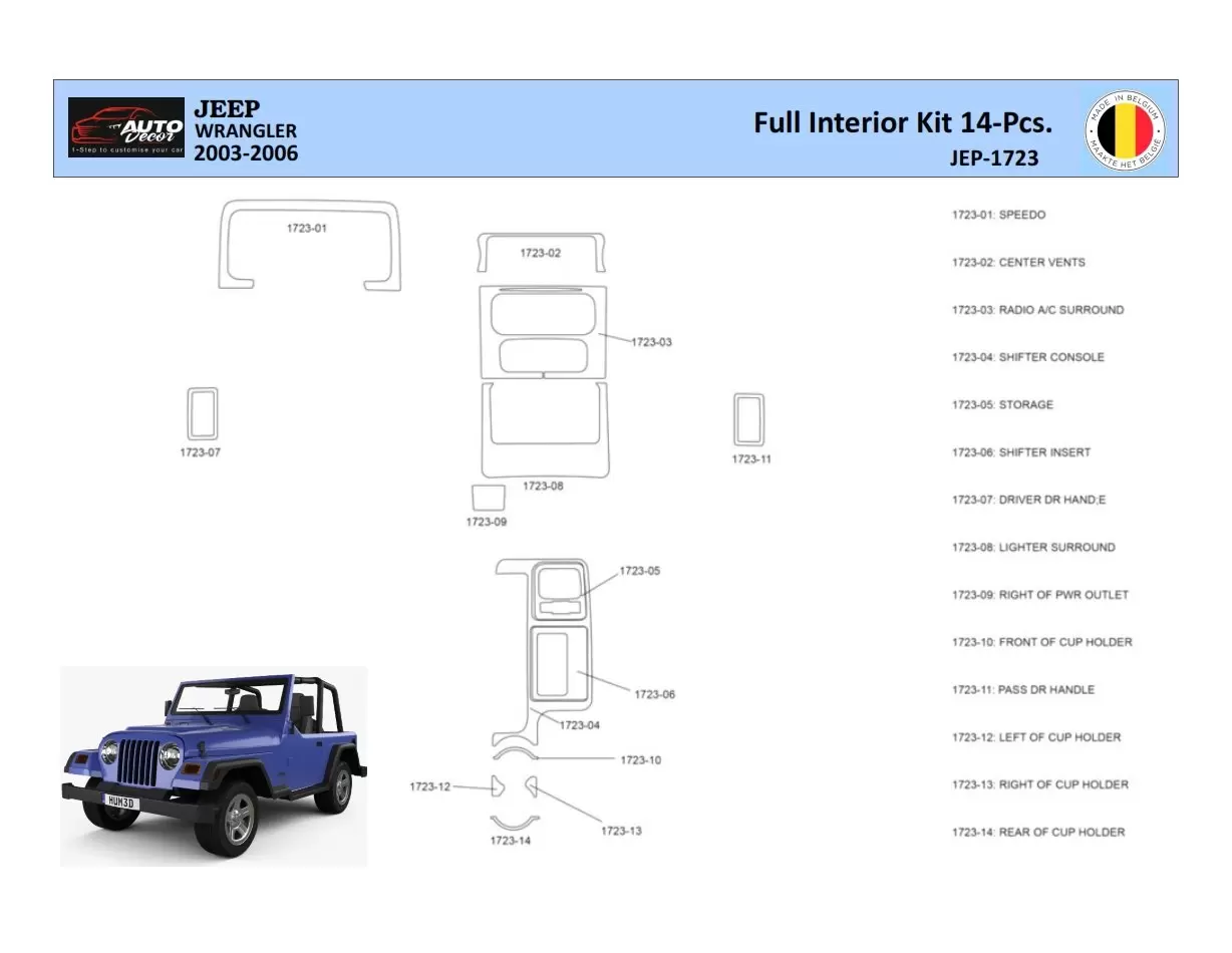 Jeep Wrangler 2003 Inleg dashboard Interieurset aansluitend en pasgemaakt 14 Delen