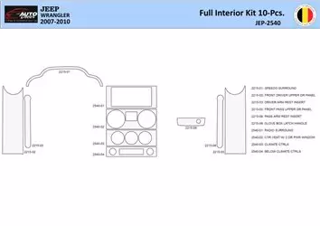 Jeep Wrangler 2007-2010 Interior WHZ Dashboard trim kit 10 Parts