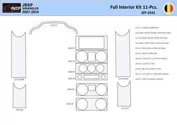 Jeep Wrangler 2007-2010 Interior WHZ Dashboard trim kit 11 Parts