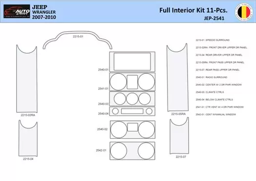 Jeep Wrangler 2007-2010 Kit la décoration du tableau de bord 11 Pièce - 1 - habillage decor de tableau de bord